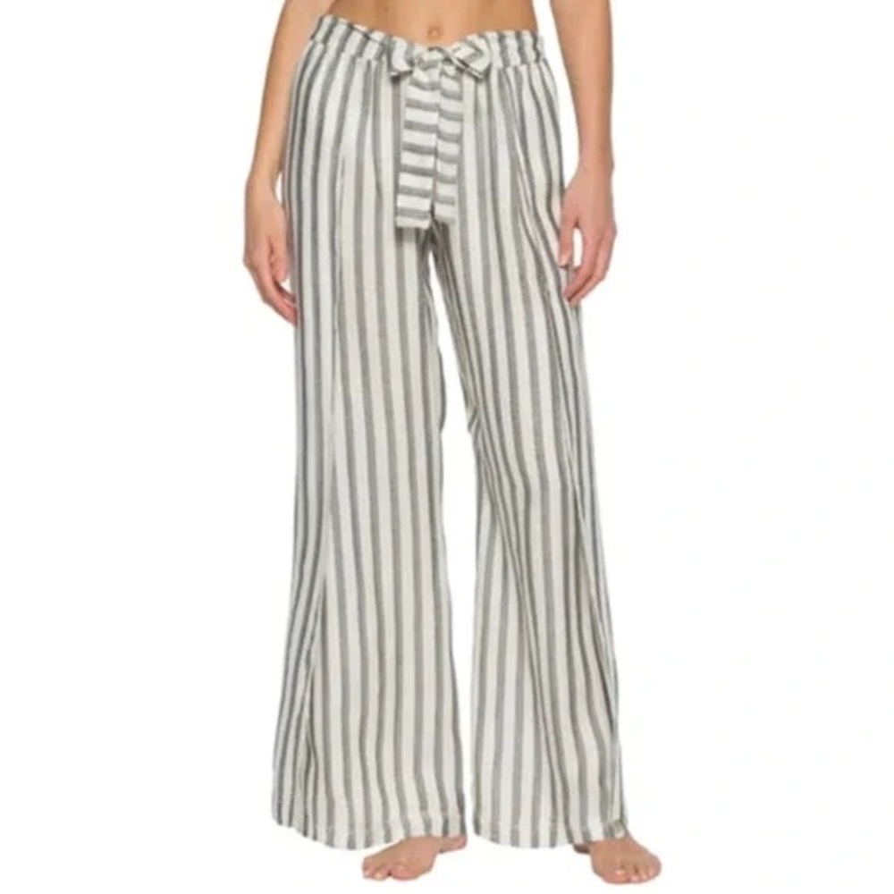 Becca Getaway Cover-Up Pants Split Wide Leg Stripe Tie-Waist Size S/M